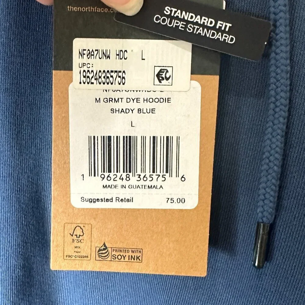 NWT THE NORTH FACE Garment Dye Hoodie Sweatshirt Shady Blue Color Size Large